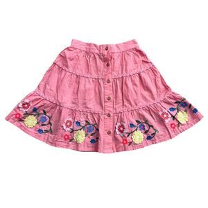 Mini Boden Girls Pink Tiered Skirt Floral Embroidered Size 6-7Y